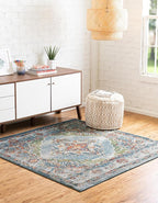 Unique Loom Isabella Collection Area Rug - Rossellini (5' 4" Square, Blue/ Beige)