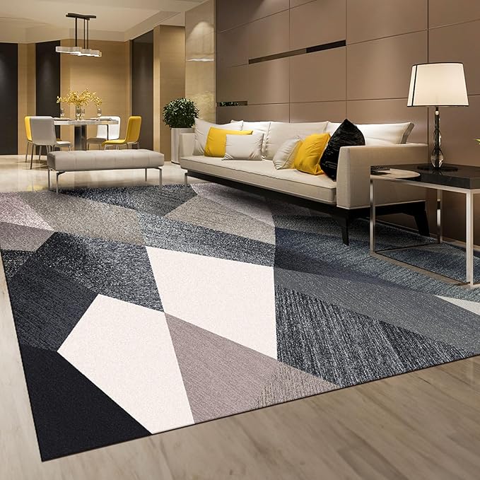 HOMFINE Washable Modern Area Rug - Geometry Style 4x6 Rugs for Living Room, Bedroom, Machine Washable Rug Soft Non Slip Non Shedding Area Rug - Green, 4'x6'
