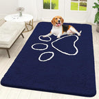 OLANLY Dog Door Mat for Muddy Paws 59x35, Paw Print Design, Absorbs Moisture and Dirt, Absorbent Non-Slip Washable Doormat, Quick Dry Chenille Mud Mat for Dogs, Entry Indoor Entryway Carpet, Navy Blue