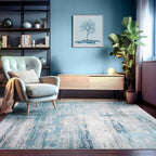 Abstract 10x14 Area Rug Washable Soft Ultra Large Non-Slip Carpet for Living Room Dining Room Home Office Bedroom - Abstract Teal/Grey