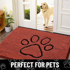 Smiry Dog Door Mat for Muddy Paws, Absorbent Dirt Trapper Non Slip Quick Dry Washable Chenille Mat for Mud Dogs, Entry Rug for Indoor and Outdoor (30x20 Inches, Maple Red and Black)