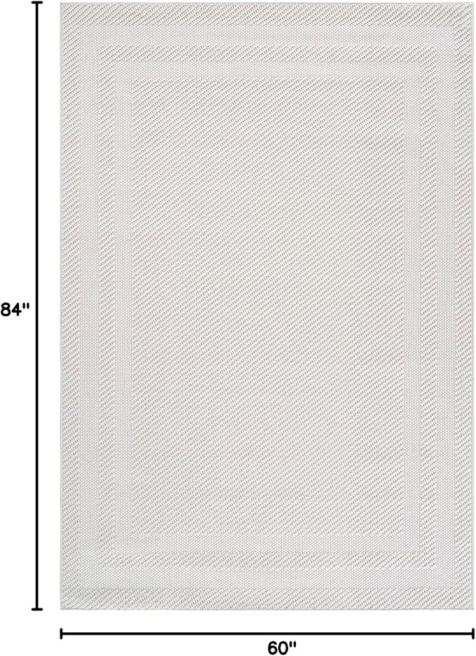 CAMILSON Micro Loop Rug 5x7 Modern Luxury Bordered Area Rugs Soft High and Low Pile Stain Resistant Easy-Cleaning Non-Shedding for Living Room Office Indoor Carpet (5 x 7 / White)