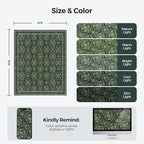 WITSHOCK Living Room Area Rugs 12x15: Soft Non-Slip Backing Washable Rugs Vintage Large Carpet for Bedroom Office Dining Room Kitchen Stain Resistant Home Decor Rug, Dark Green