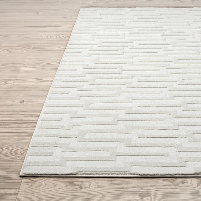 Abani Neutral Cream Area Rug for Living Room, Bedroom - Geometric Pattern - 2' x 3' - Durable & Easy to Clean