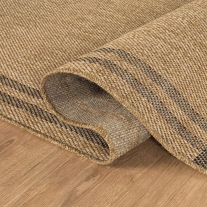 Easy Jute Rugs 6x9 Bordered Natural Color Living Room Indoor Outdoor Area Rug for Patio and Kitchen Rug High Traffic Washable Easy to Clean Solid Boho Woven Design Outside Carpet (6 x 9)