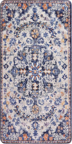 Lahome Bohemian Floral Medallion Runner Rug - 2x4 Blue Soft Bathroom Rug Runner Entry Way Mat, Washable Non Skid Laundry Room Carpet Runners for Living Room Dining Room Kitchen Entrance