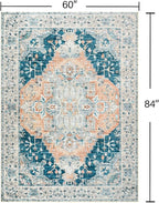 YJ.GWL Area Rugs for Living Room 5x7 Machine Washable Rugs, Non Slip Floral Vintage Rug Indoor Carpet, Stain Resistant Large Rug for Bedroom Dining Room, Dark Blue