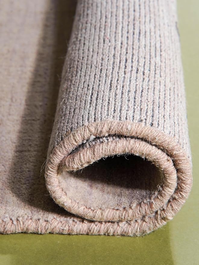 Hand Knotted Loom Wool ECO-Friendly Area Rugs - 6'x6', Square, Beige Color, Solid Plain Design, High Pile Thick Handmade Anti Skid Area Rugs for Living Room, Bed Room (L00111)