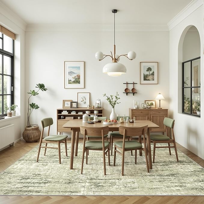 Valenrug Washable Rug 5x7 - Stain Resistant 5x7 Area Rugs for Living Room, Non Slip Backing Printed Rugs for Bedroom, Folable Machine Washable Area Rug(Green,5'x7')