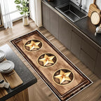 Gold Five-Point Star Runner Rug, 3x8ft Washable Hallway Badge Carpet, Corridor Accent Rugs, Stylish Decorative Runner for Home Hallway & Foyer, Vintage Style Non-Slip Mat