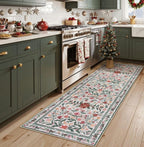 Lahome Christmas Runner Rugs 2x6 Kitchen Decor, Entry Way Rugs with Botanical Holly Berries, Non-Slip Thin Mat for Hallway Front Door Cottagecore Indoor Decor