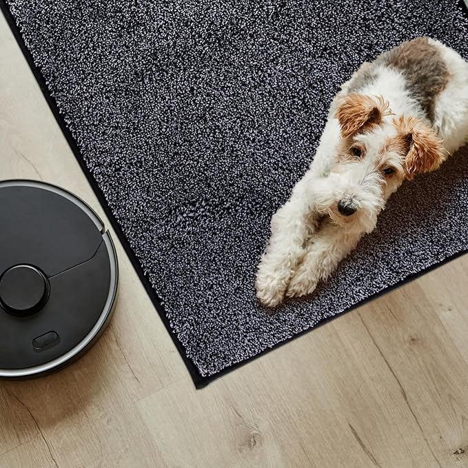 PURRUGS Easy Care Area Rug 4ft x 6ft, Non-Slip Machine Washable Door Mat, Stain Resistant Accent Rug for Entry, Hallway, Bedroom, Living Room and Mudroom, Bluish Grey-Black