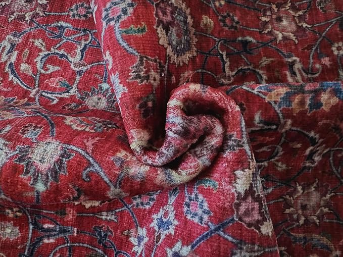 GLN Rugs Traditional Collection - Machine Washable Area Rug, Traditional Washable, Non Slip, Low Pile Chenille Rug, Living Room, Bedroom, Kitchen Rug (2'6" x 10' Dark Red)