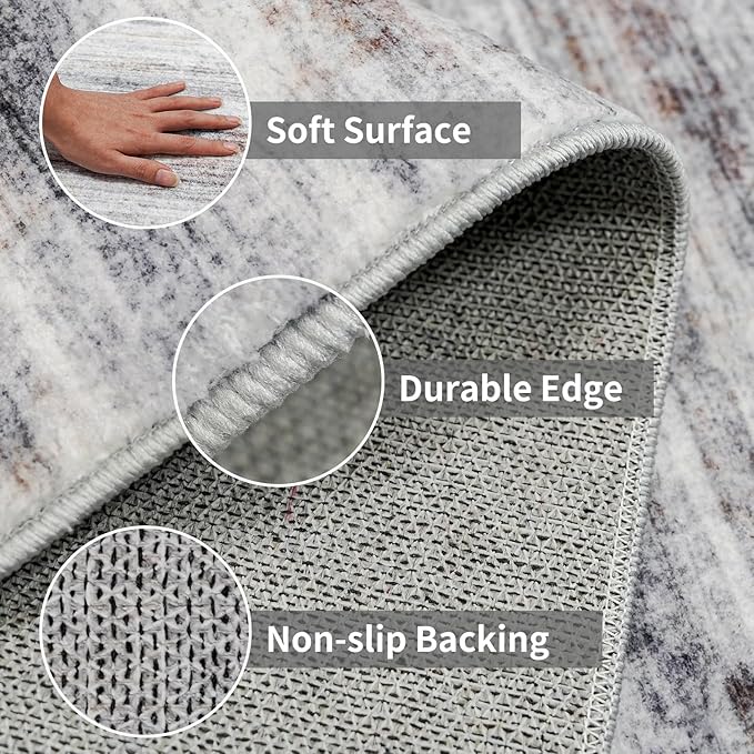 2x3 Small Washable Area Rug: Non-Slip Indoor Door Mat for Entrance Doorway Kitchen Bedroom Living Room - Abstract Farmhouse Throw Rug for Modern Home Decor Beige Grey
