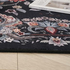 Rugcomf Vintage Paisley Rugs for Living Room 5'x7' - Machine Washable Area Rug, Non-Slip Low Pile Floral Carpet for Bedroom, Dining Room, Farmhouse, Office, Kids Playroom - Black