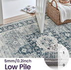 DEXI 9x12 Area Rug for Living Room, Washable Vintage Farmhouse Thin Rug Indoor Floor, Non Slip Stain Resistant Low Pile Carpet for Dining Room Bedroom Office, Blue Grey