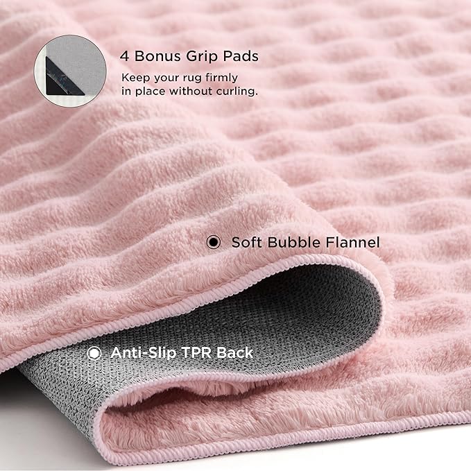 Bedsure 3x5 Fluffy Area Rugs for Living Room, Machine Washable Rugs, Non-Slip Backing, Non-Shedding, Pet Friendly Throw Rug for Bedroom Dining Room, Rug for Kids Room, Strawberry Cream