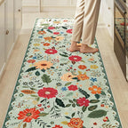 Rug Runners 2x6, Floral Green Washable Kitchen Rugs for Hallways Area Rugs, Non Slip Long Rug Low Pile Doormat Flower Carpet for Kitchen, Entryway Indoor, Bedroom, Bathroom, Laundry, Sage Green