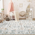 Area Rug 6x9 Living Room Rug, Machine Washable Vintage Distressed Boho Area Rug Non-Slip Soft Low Pile Large Indoor Rugs for Bedroom Kitchen Dining Room Office(Brown Green,6'x9')
