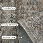 10x14 Washable Area Rug Grey Brown Vintage Rug for Living Room Bedroom Low Pile Soft Non-Slip Boho Rug for Under Table Boho Distressed Retro Carpet for Bedroom Dining Room