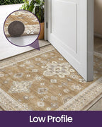 DEXI Area Rugs for Entryway 2x3, Washable Low Pile Vintage Traditional Entry Rug Non Slip, Small Indoor Door Mat for Bedroom Kitchen Entrance Hallway, Light Brown