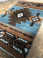 YHSF South West Native American Area Rug C318 - Easy Clean, Thick, Soft, Durable Native Tribal American Indian Inspired Rug for Bedroom/Living Room and More - Blue-Brown, 5 Feet x 7 Feet