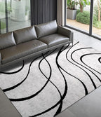 YIHOUSE Modern Area Rugs for Bedroom,5x7 Washable Black and White Rug, Thin Abstract Geometric Minimalist Striped Rug, Black Rugs for Bedroom,Kitchen,Dining Room Office