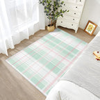 Plaid Rugs for Bedroom - 4x5ft - Mint Green Tartan Gingham Rugs for Living Room Non Slip Low Pile Machine Washable Area Rug, Plaid Carpets Home Decor & Gifts