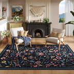 Vintage Medallion Floral 5x7 Area Rugs, Machine Washable Non-Slip, Low Pile Soft Carpet for Living Room, Bedroom, Dining Room, Farmhouse, Kids Playroom, Office | Blue