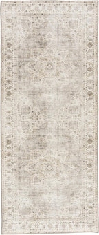 ReaLife Rugs Machine Washable Area Rug Runner - Living Room Bedroom Bathroom Kitchen Entryway Office - Padded Low Pile Stain Resistant Premium - Boho Farmhouse Vintage - Joy - Beige Ivory 2'6" x 10'