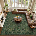 Extra Large Area Rugs 10x14 for Living Room, Dark Green Farmhouse Distressed Printed Carpet Rugs for Bedroom Low Pile Thin, Non Slip Washable Neutral Boho Rug for Dining Room