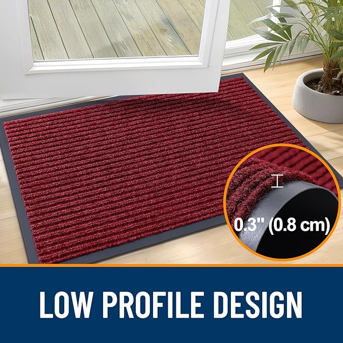 OLANLY Front Door Mat Indoor Outdoor Entrance, Waterproof Heavy Duty Doormat, Fade Resistant, Low Profile, Easy Clean Patio Porch Welcome Floor Mats for Entry, 59x40, Wine Red