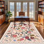 6x9 Area Rugs for Living Room Clearance Washable Boho Area Rug, Vintage Floral Non Slip Low Pile Large Rug for Living Room, Bedroom, Dining Room, Farmhouse (6 x 9 Beige Red)