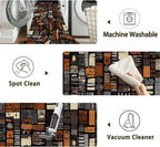 African Style Brown Orange Area Rug for Living Room, Non-Slip Backing Low Pile Modern Abstract Rug for Indoor Use, 5x7 Washable Carpet
