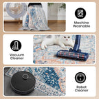 Area Rug for Living Room, 8x10 Machine Washable Non Slip Large Faux Wool Throw Rug, 0.3″ Low Pile & Non-Shedding Boho Large Carpet Rugs for for Dining Room, Bedroom, Office (Blue)