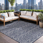 Beverly Rug Waikiki Indoor Outdoor Rug 6x9, Washable Outside Carpet for Patio, Deck, Porch, Trellis Area Rug, Water Resistant, Blue - White