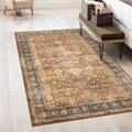 Morebes Washable Living Room Rug 5x7, Vintage Room Rugs for Bedroom Non-Slip, Soft Low-Pile Non-Shedding Dark Brown Rug Indoor Floral Print Throw Carpet for Bedside Farmhouse Dining Room