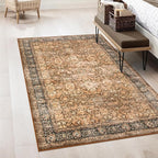 Morebes Washable Living Room Rug 5x7, Vintage Room Rugs for Bedroom Non-Slip, Soft Low-Pile Non-Shedding Dark Brown Rug Indoor Floral Print Throw Carpet for Bedside Farmhouse Dining Room