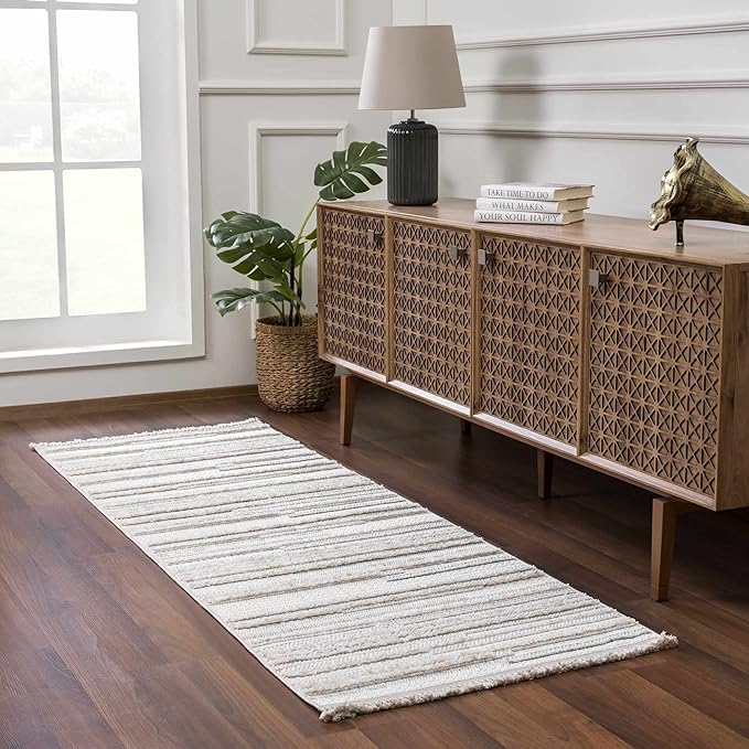 Hauteloom Dishman Living Room, Bedroom Area Rug - Farmhouse - Cream, Light Gray - 18" x 18" Sample