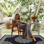 CAMILSON Outdoor Rug, 5x7 Medallion Black White Modern Area Rugs for Indoor and Outdoor Patios, Kitchen and Hallway Mats, Washable Porch Deck Outside Carpet (Medallion Black, 5 x 7)