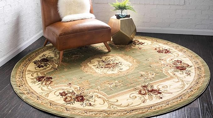 Unique Loom Versailles Collection Traditional Classic Floral Motif Area Rug (8' 0 x 8' 0 Round, Green/ Ivory)