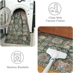 RUGSURE Washable Area Rugs - Perfect for Living Room, Bedroom, Kids Room, Nursery - Stain & Water Resistant Non-Slip, Pet & Child Friendly, Vintage Tribal Area Rugs (Green, 6' x 9')