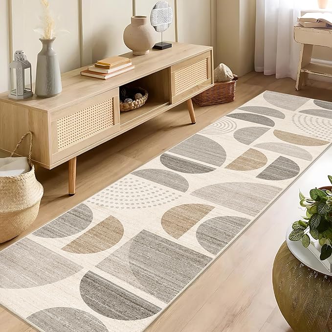 MUJOO Boho Runner Rug Washable,2x8 Area Rugs for Hallways Kitchen Bedroom Entryway Bathroom,Non Slip Carpet Long Mat Indoor,Soft Modern Abstract Bohemian Neutral Beige