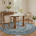 4ft Washable Round Rug - Bug Rugs for Living Room Non-Slip Low Pile Soft Ultra-Thin Machine Washable Circle Carpet for Bedroom, Entryway, Nursery, Kitchen, Home Office (4' Round Blue)