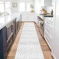 Lahome Moroccan Kitchen Runner Rugs Non Skid Washable - 2x10 Non-Slip Extra Long Rug Runner for Hallways, Modern Geometric Print White Soft Floor Carpet for Bathroom Entryway Foyer