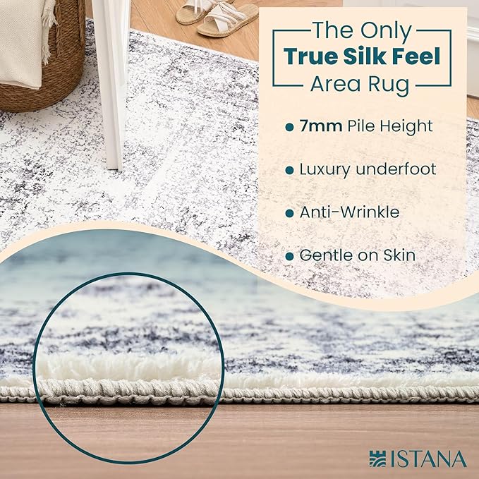 Istana 6x9 Area Rugs - Navy Rugs for Living Room - Luxurious Silk's Soft Touch Living Room Rug - Elegant Non Slip Area Rug