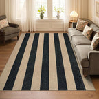 Lahome Striped Easy Jute Outdoor Rug 5x7, Large Neutral Dining Living Room Rug, Farmhouse Non Slip Non Shedding Washable Indoor Outdoor Black Carpet for Office Deck Patio Backyard Bedroom