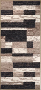 Superior Indoor Runner Rug, Foam Backed, Modern Geometric Patchwork Floor Decor for Bedroom, Office, Living Room, Entryway, Hardwood Floors, Rockwood Collection, 2' 7" x 6', Chocolate