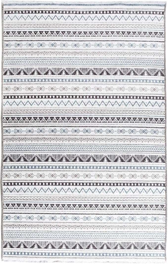 Alfa Rich 4x6 Blue Gray White Washable Area Rugs for Living Room Bedroom Kitchen Cotton Decor Rug