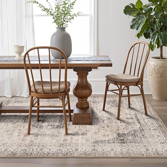 LUMI 8x10 Washable Area Rug for Living Room, Ultra Soft Traditional Rugs Non Slip with Rubber Backing, Low Profile, High Traffic, Stain Resistant Carpets, Ideal for Bedroom, Dining Room, Indoor